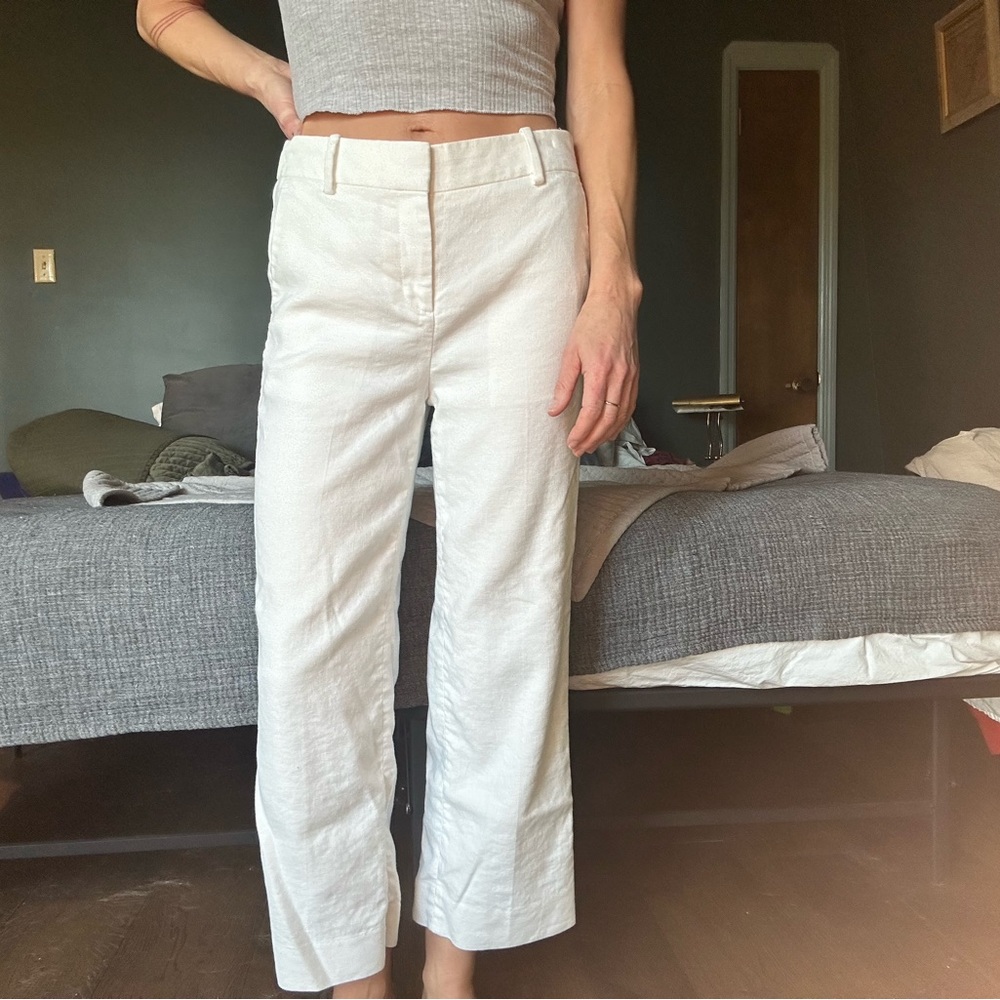 JCrew cropped white linen pants size 2.